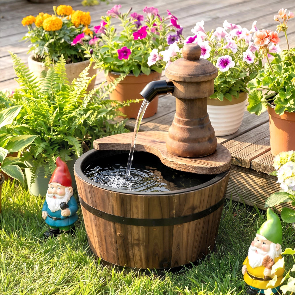 Fontana da Giardino Cascata Legno con Pompa Elettrica ¨C zephmum ¨C 27x27x37 cm Naturale