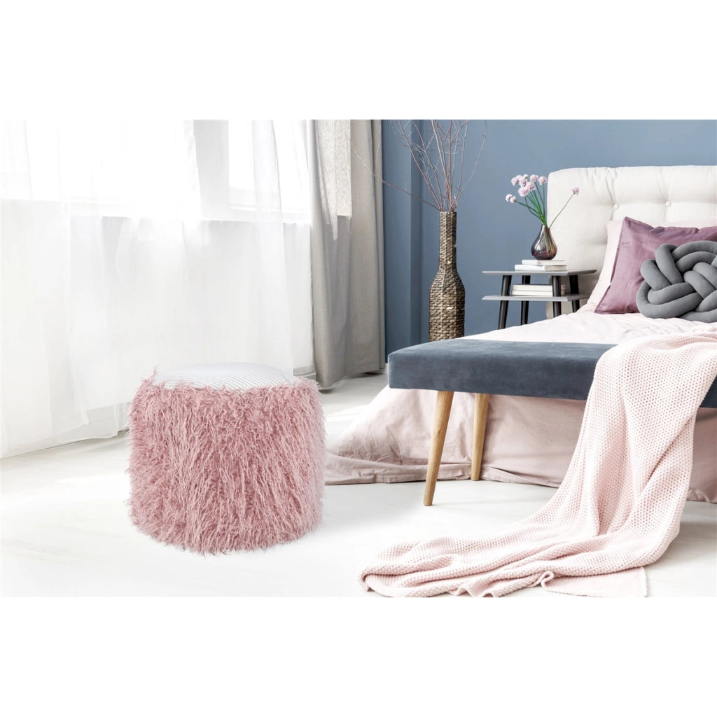 Pouf decorativo Bobtail 100 in pelliccia sintetica rosa e grigio