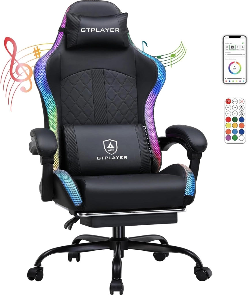 Sedia da gioco, sedia da ufficio, sedia da gioco con altoparlante e barra luminosa, sedia da giocatore, schienale con custodia, sedia ergonomica PC con telecomando