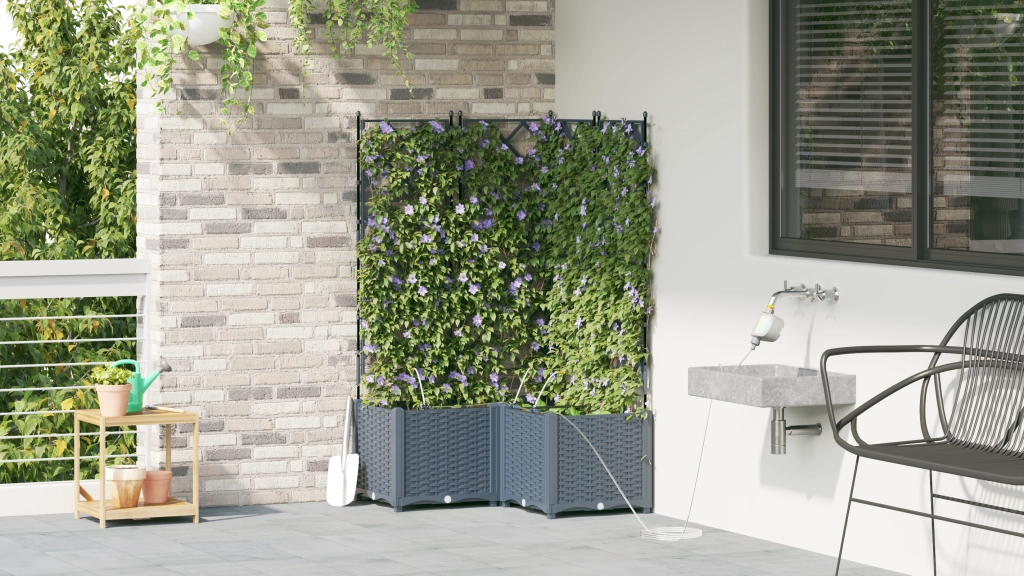 Vasi da Giardino con Sistema di Irrigazione 3 pz Grigio Chiaro