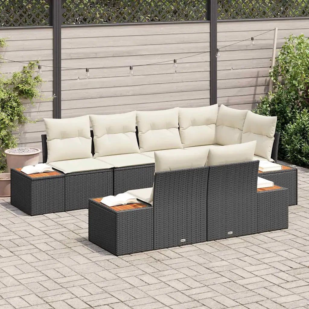 Set Divano da Giardino 7 pcs Nero e Crema Polyrattan 3356772