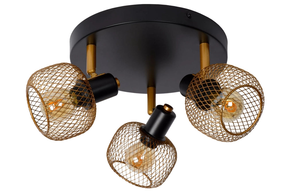 Plafoniera tonda loft 3 faretti nero/oro Lucide Maren