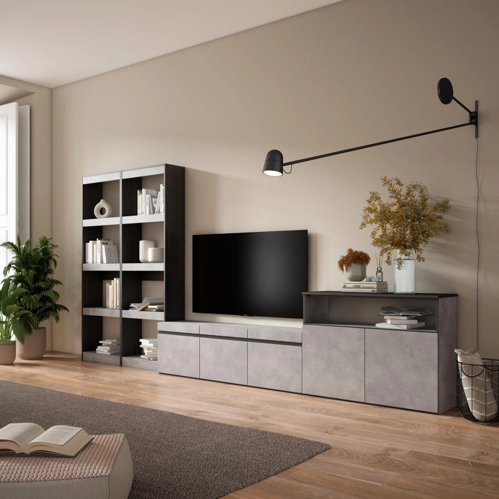 Mobile TV, Soggiorno, 370x35x186cm, Per TV fino a 65", Set di mobili, grigio cemento RF3169