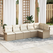 Set di divani da giardino  6 pezzi con cuscini beige polyrattan