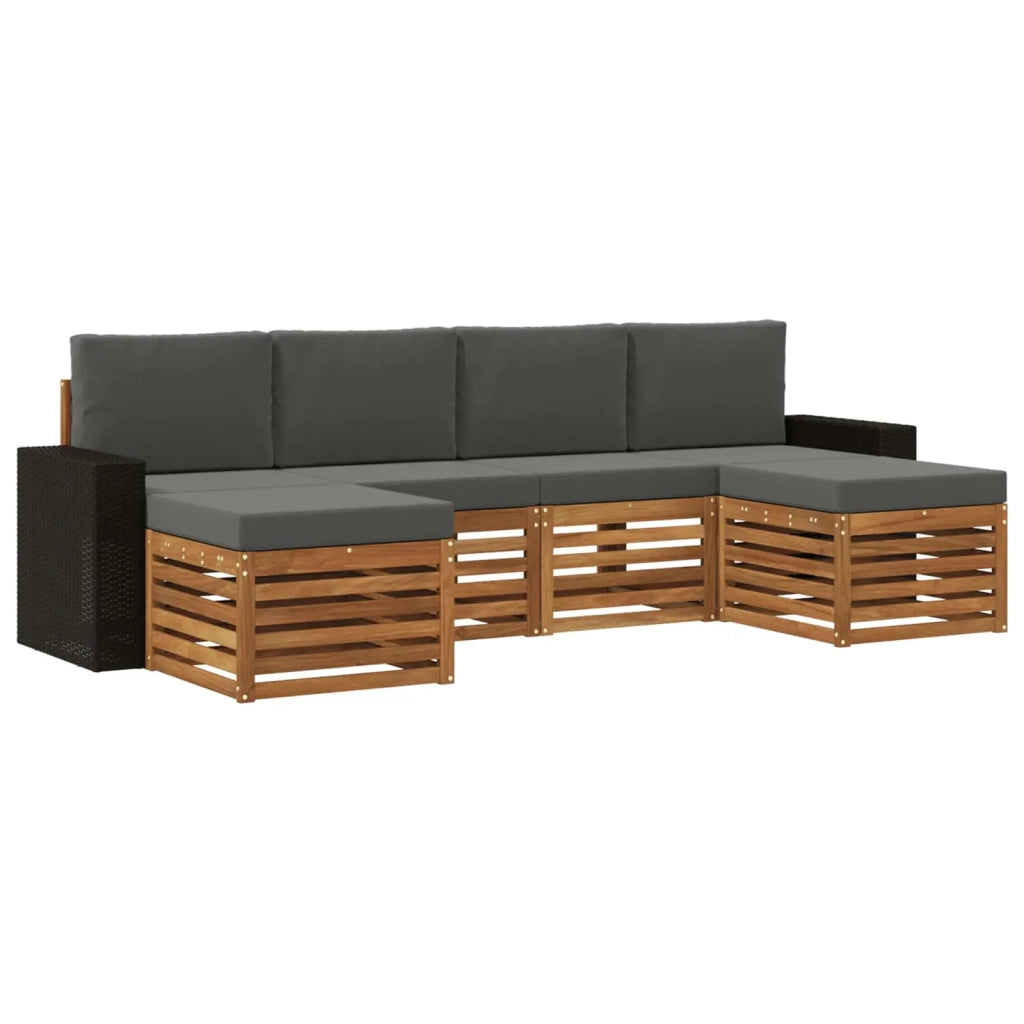 Set divani 6 pcs Naturale e Antracite Legno di Acacia Massello
