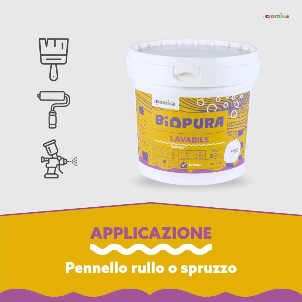 Superpittura lavabile traspirante interni alta copertura linea biopura cromika *** formato 5 lt, confezione 1