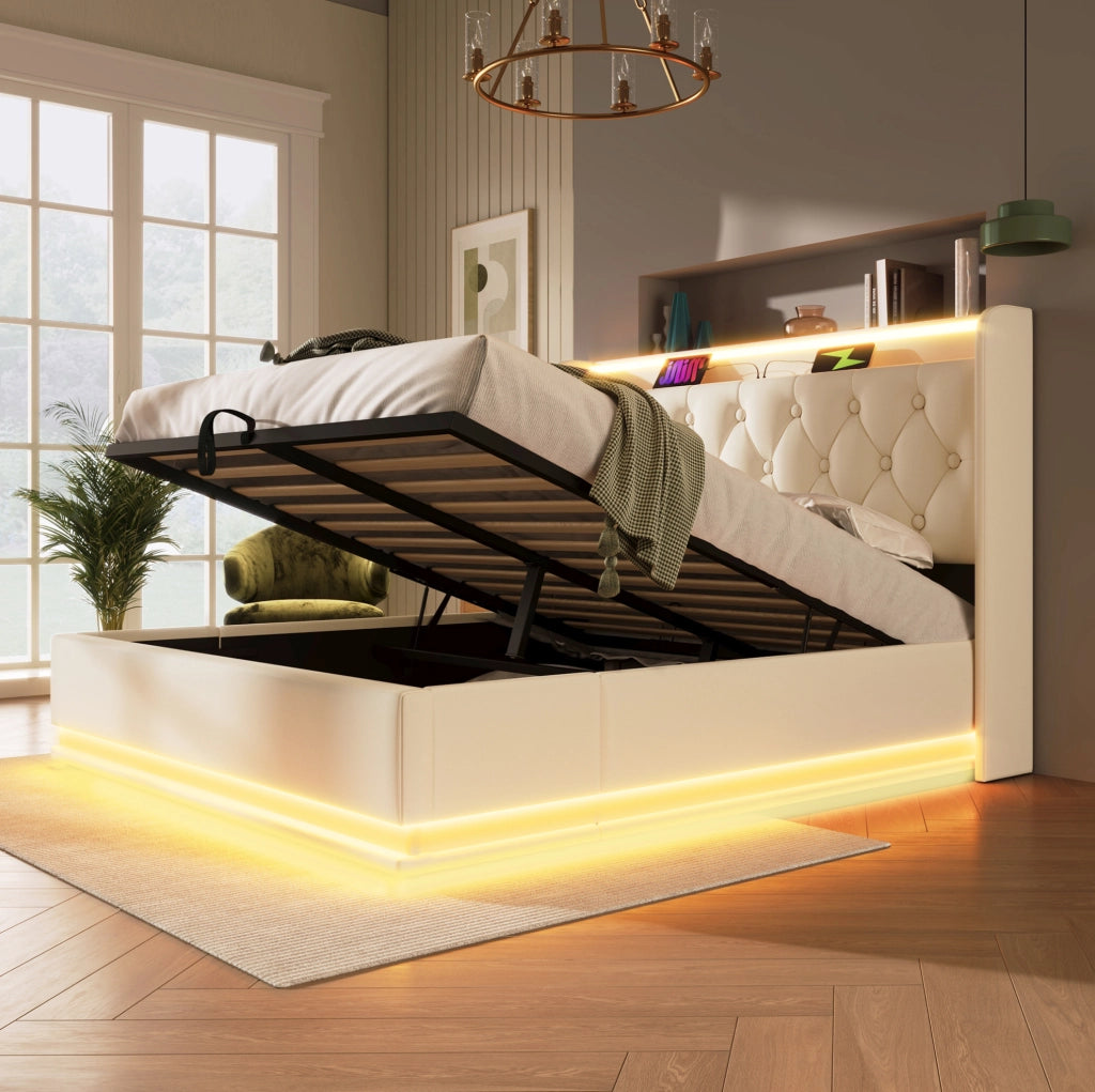 Letto matrimoniale contenitore 140x200 cm con LED 360° e USB-C