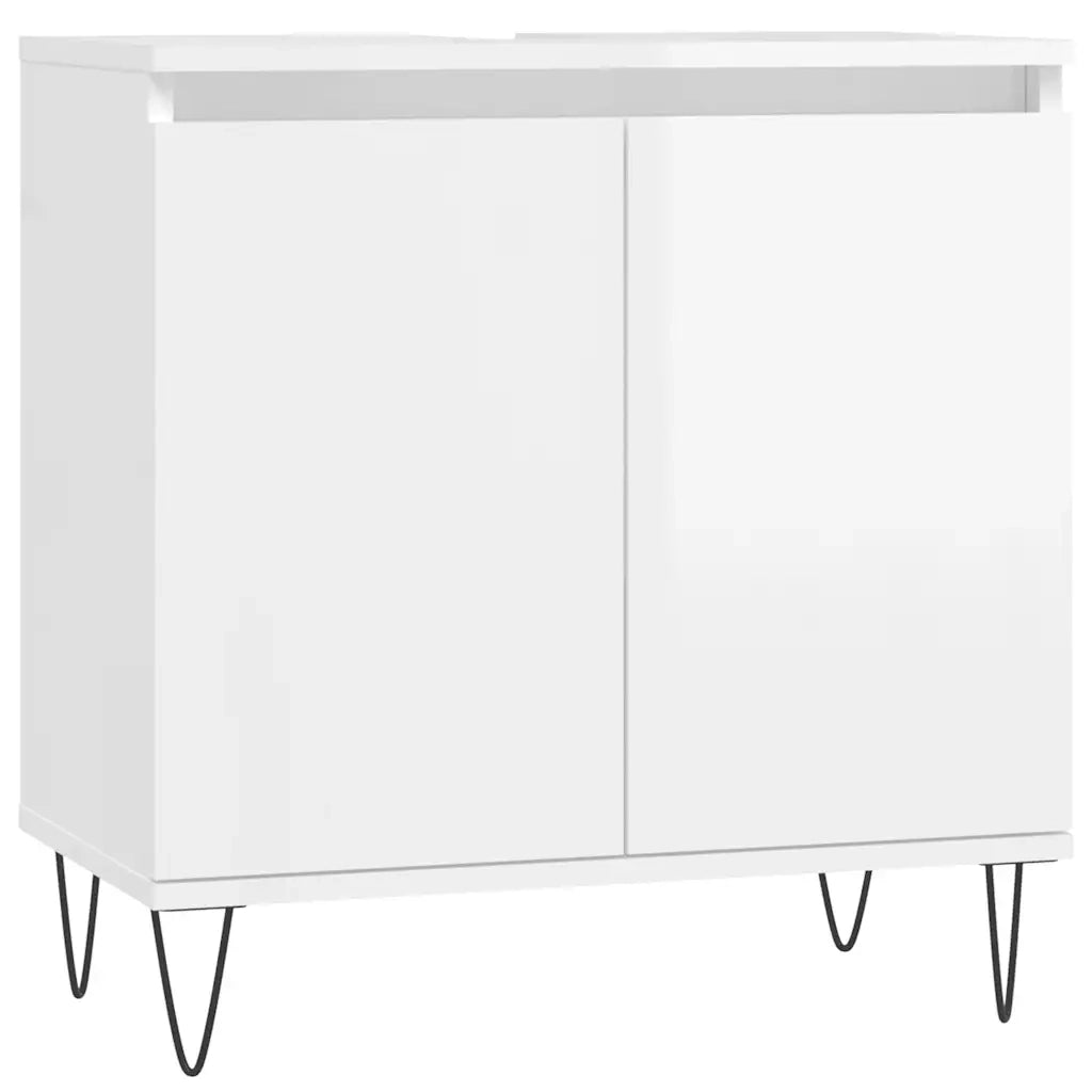 Armadietto Bagno Bianco Lucido 58x33x60cm in Legno Multistratocod mxl 128076