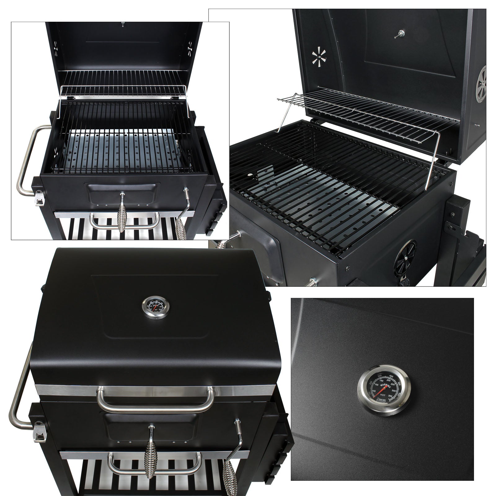 Barbecue a carbone carrellato con coperchio termometro altezza carbone regolabile BBQ a carrello