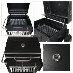 Barbecue a carbone carrellato con coperchio termometro altezza carbone regolabile BBQ a carrello