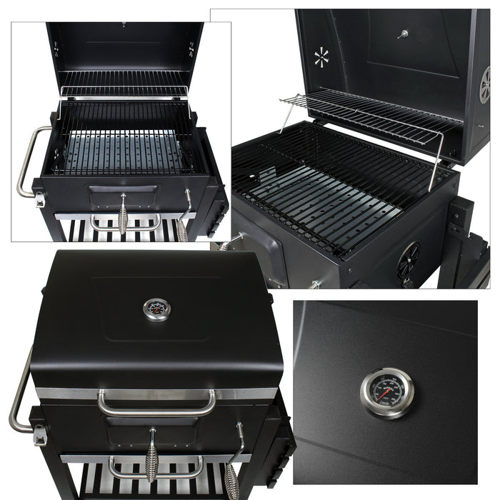 Barbecue a carbone carrellato con coperchio termometro altezza carbone regolabile BBQ a carrello