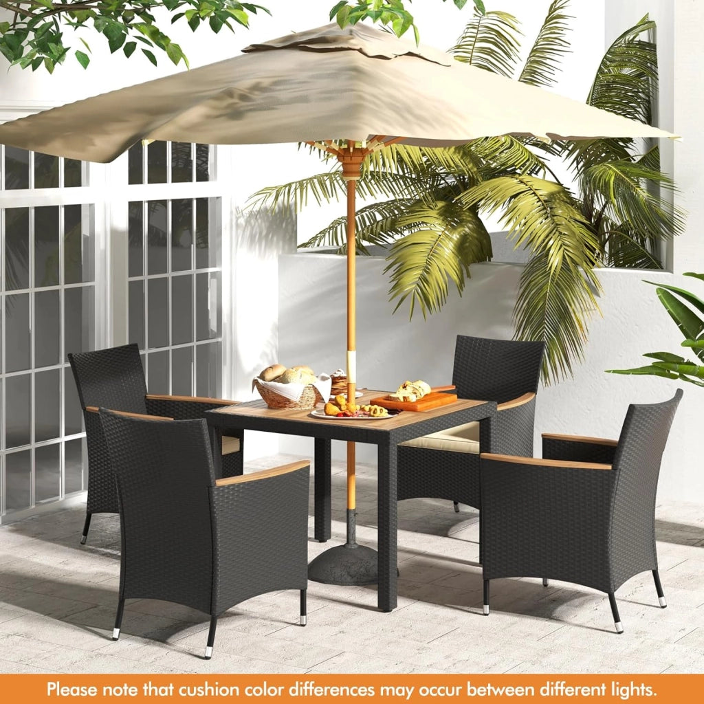 Set di mobili da giardino in rattan, 4 sedie con tavolo, in rattan, per esterni, terrazze, mobili da balcone, set per 4 persone, set da giardino