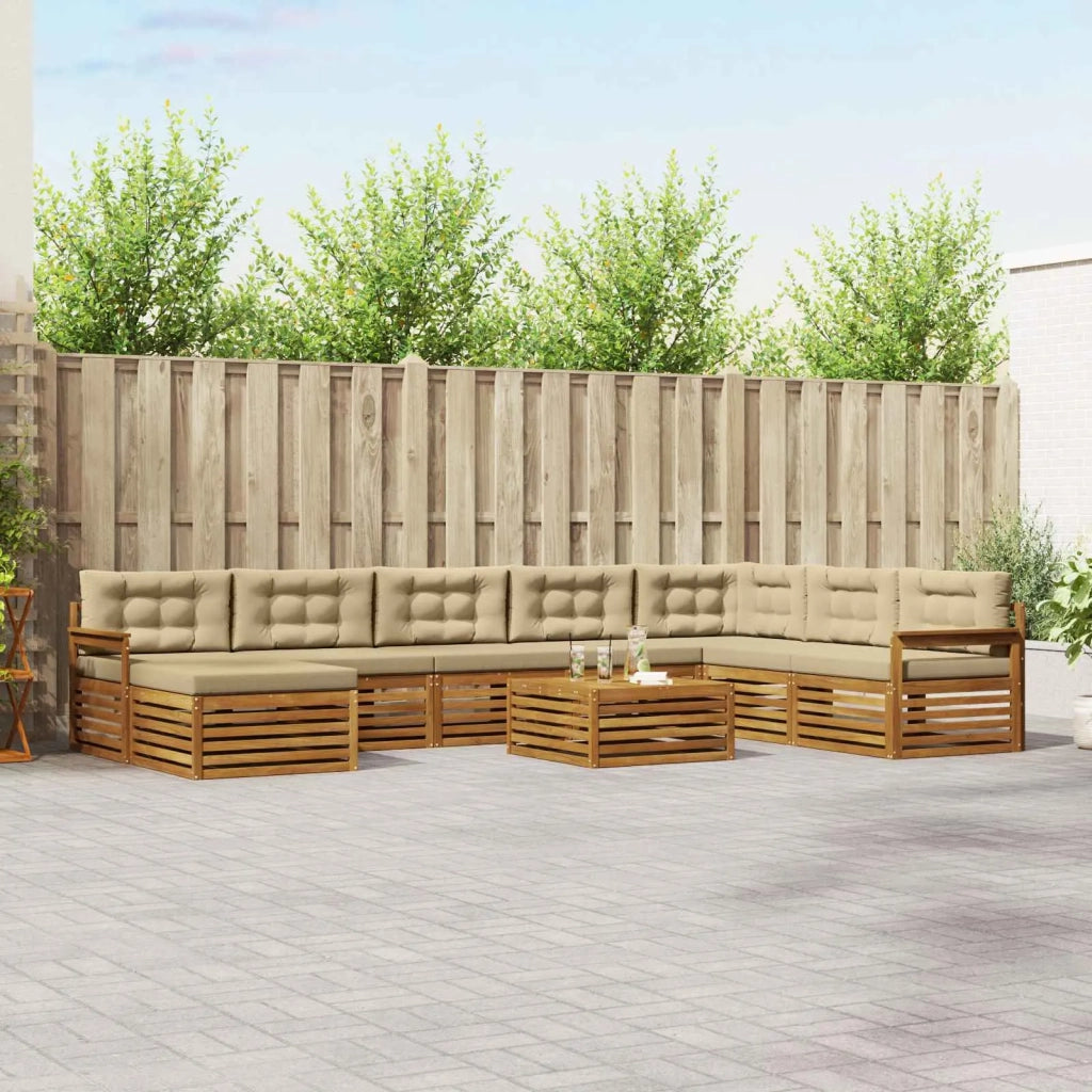 Set di divani da esterno con cuscino 9 pcs Naturale e Beige