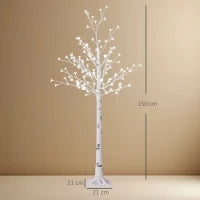 Albero illuminato con 120 LED, 3 livelli di luminosità, bianco caldo, corteccia realistica, 21x21x150 cm, Bianco