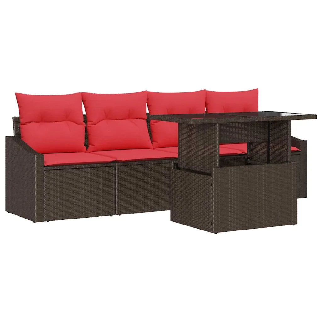 Set Divano da Giardino 5 pz 4-Numero di posti Marrone e Rosso 3348910