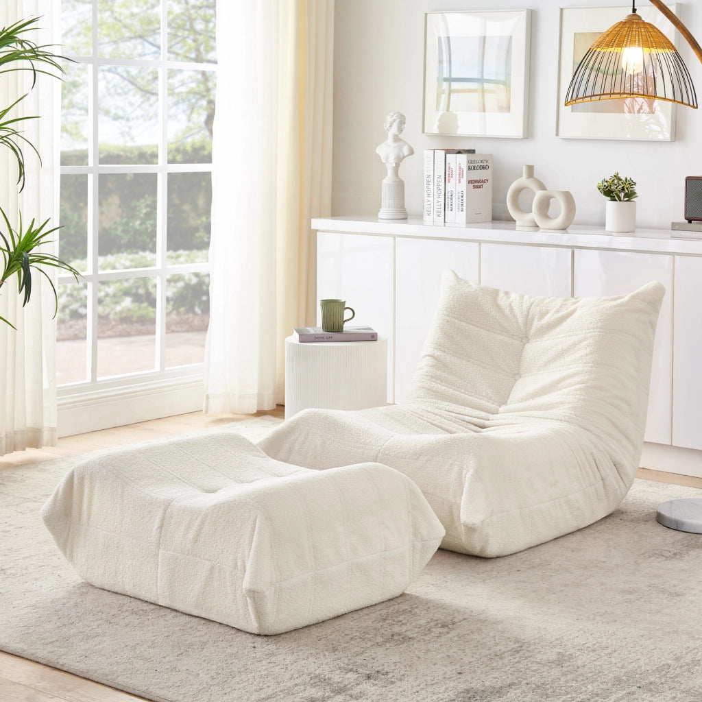 POLTRONA RELAX con poggiapiedi Set da 2 pezzi Teddy Beige