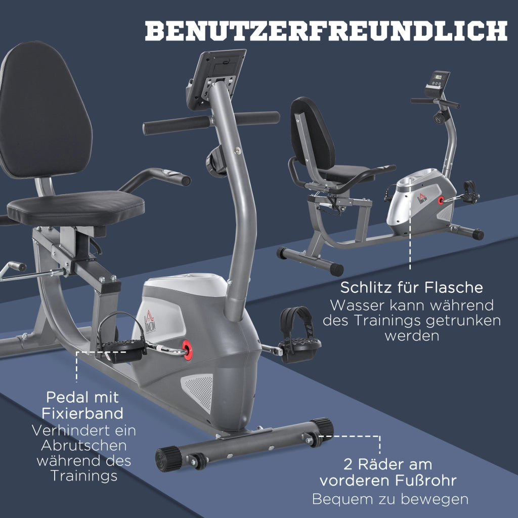 Cyclette Orizzontale ¨C Xylo ¨C con Display LCD, 8 Livelli Resistenza Magnetica, Schienale Regolabile, 110kg