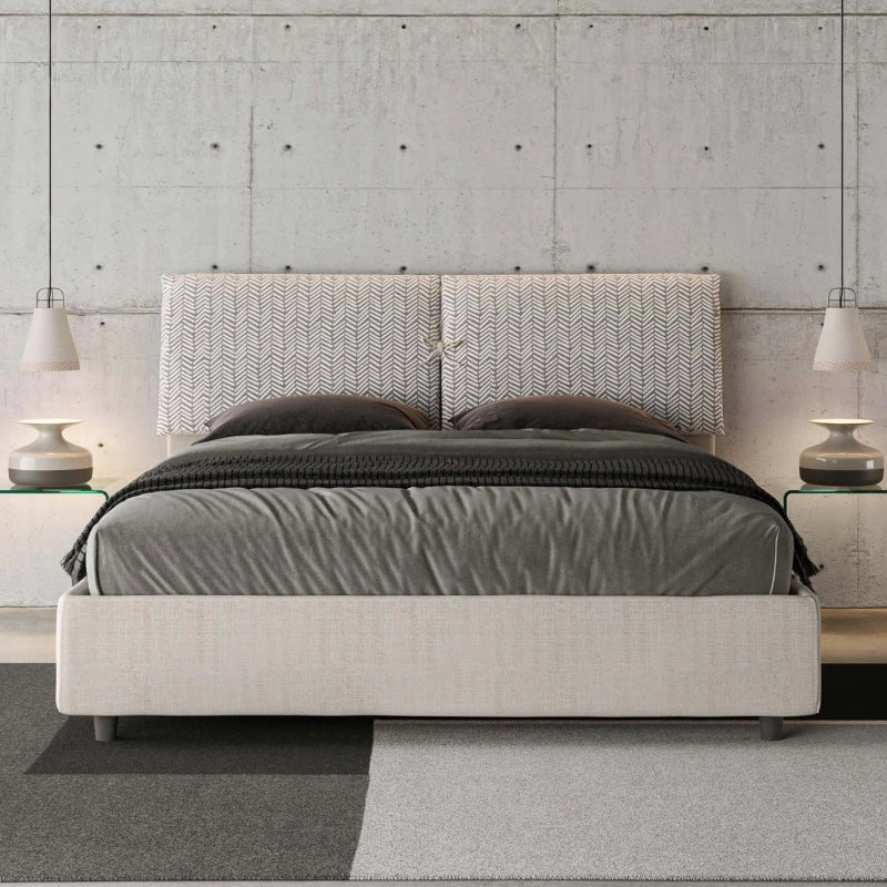 Letto imbottito Matrimoniale 160x210 cm tessuto Agata Mados - Con rete,Bianco/Bianco