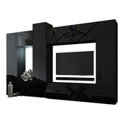Set di mobili da soggiorno neri sospesi collezione CEPTO XXII. 273cm, 10 pezvi, led, modulari.
