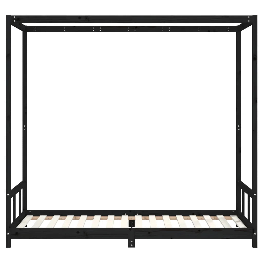 Giroletto per Bambini Nero 90x200 cm in Legno Massello di Pino 834524
