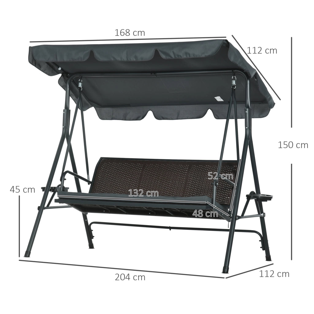 Altalena da Giardino 3 Posti con Toldo ¨C Zephmum ¨C Grigio 204x112x150 cm
