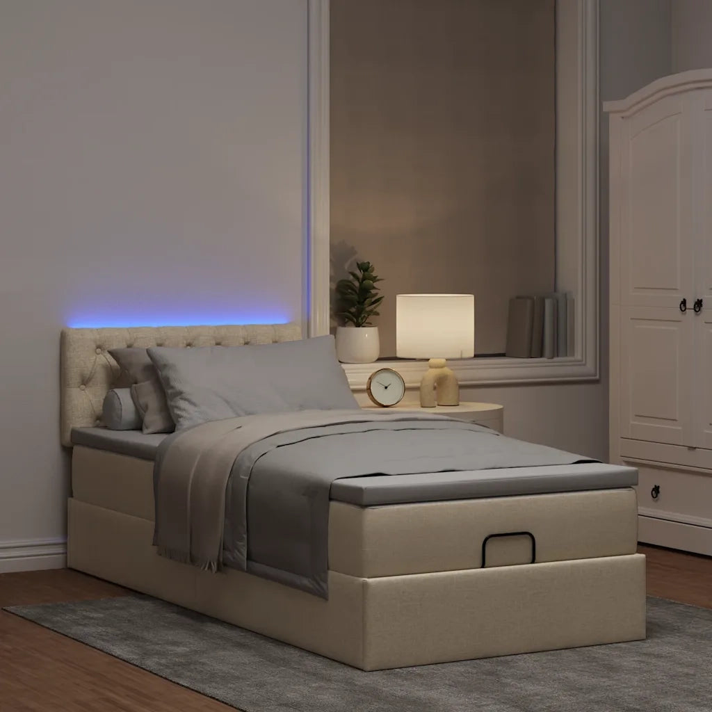 Struttura Letto Pouf con Materasso Crema 80x200 cm in Tessuto 3312351