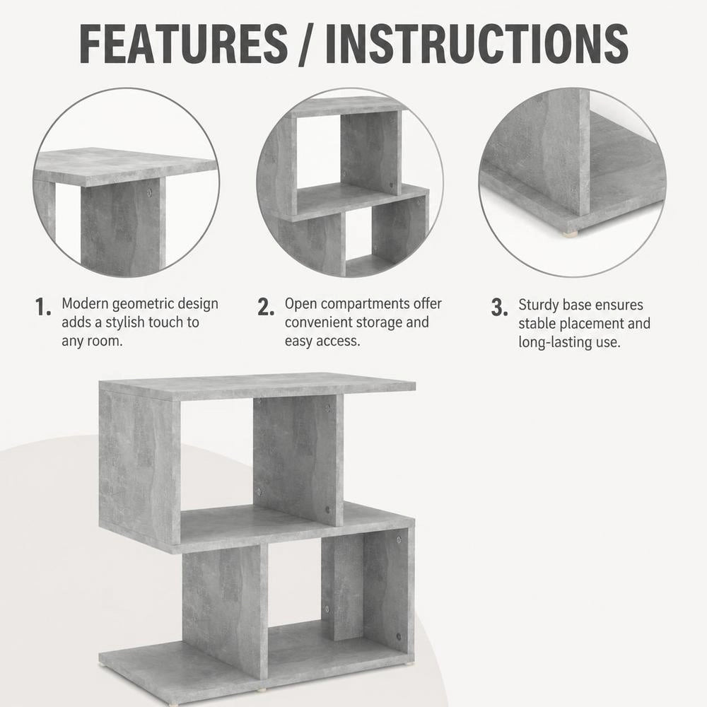 Bedside Table, Concrete Grey, 50x30x51.5 Cm, Wood-based Material