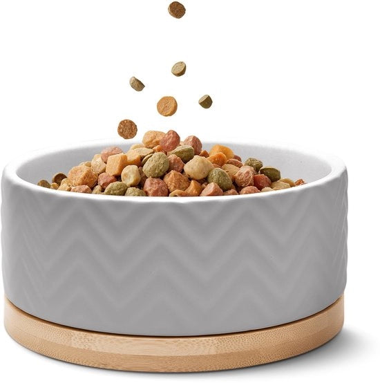 Ciotola per Cane in Cermica con Base in Bambù - 990ml - Antiscivolo & Resistenze al Lavastoviglie - Ciotola per Cane Moderna per Cani Grandi e Piccoli