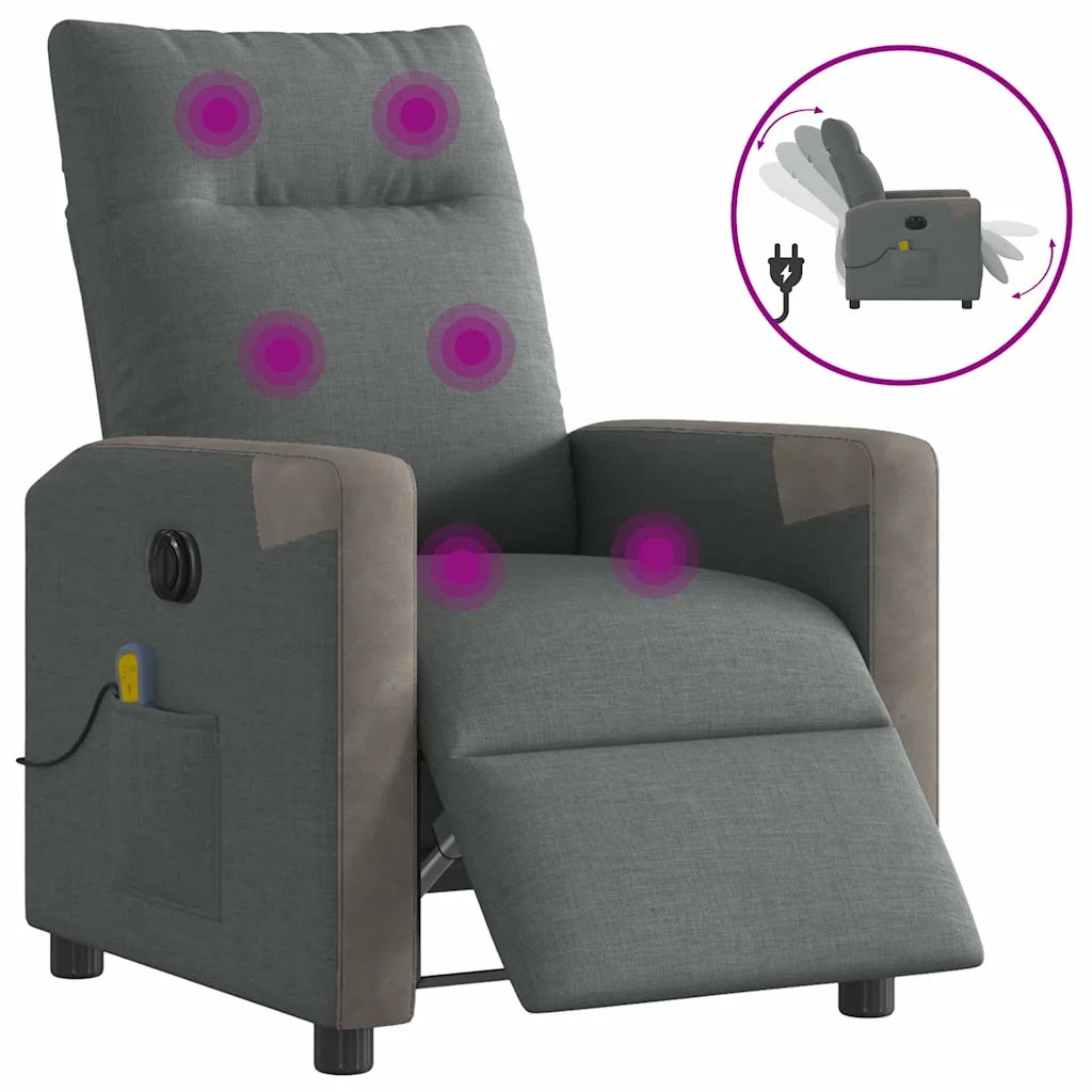 Divano Sedia-Poltrona Reclinabile Massaggio Elettrica Grigio Scuro Tessuto 459816