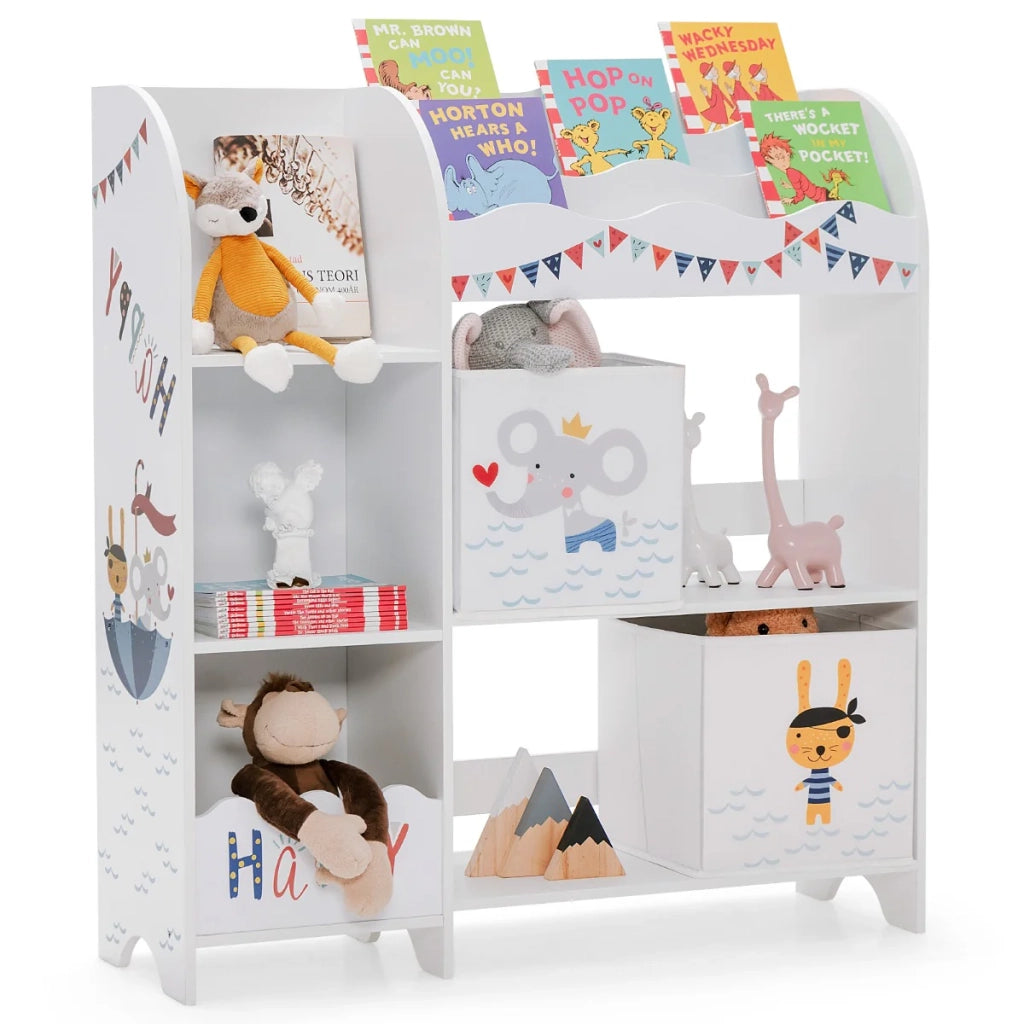 Mobile contenitore per giocattoli e libri 93,2 x 29,7 x 102,2 cm 5 scomparti 2 cassetti in MDF bianco 20_0019982