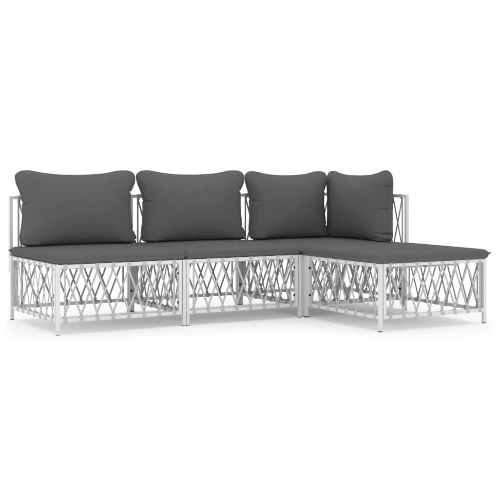 Set Salotto da Giardino 4 pz con Cuscini in Acciaio Bianco 3186852