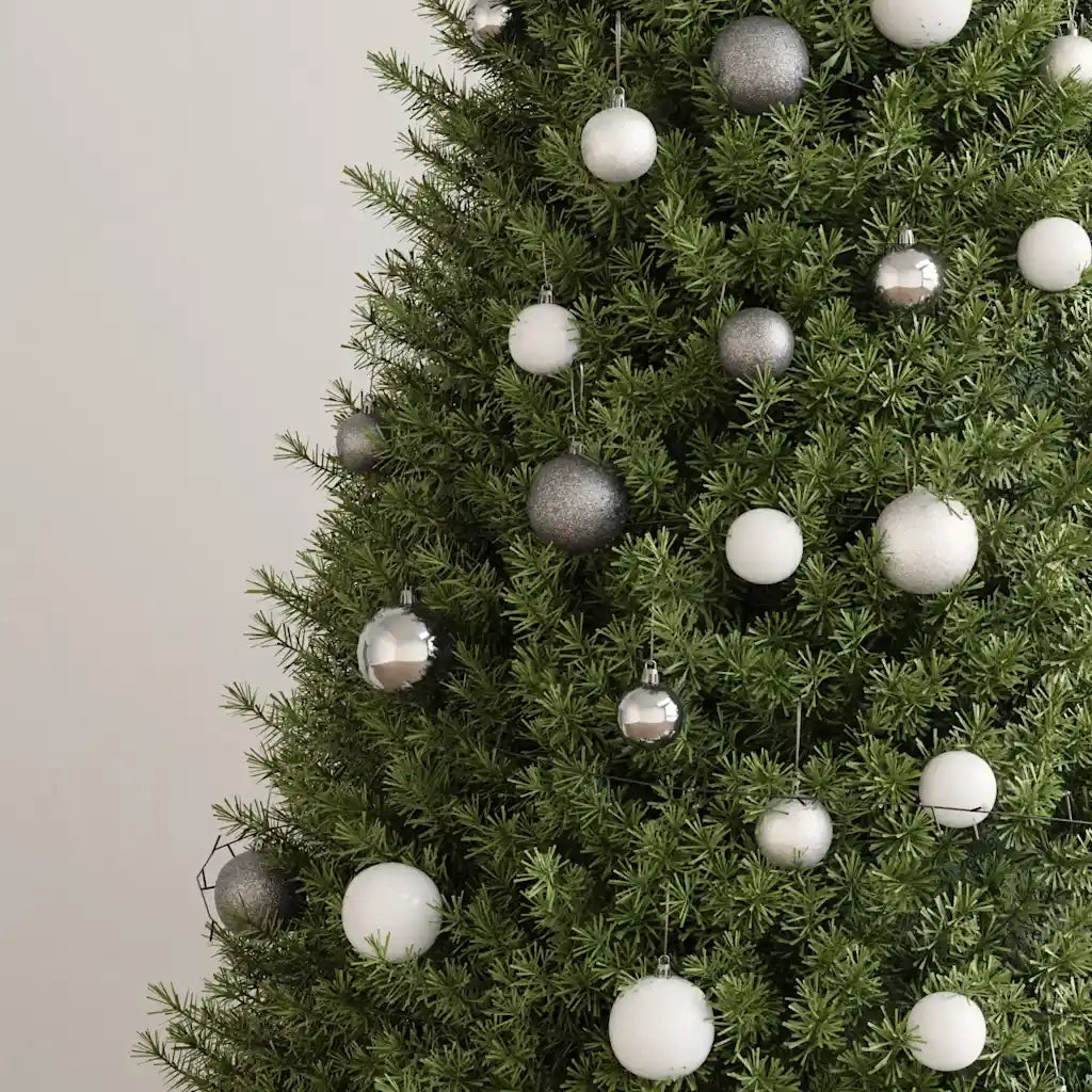 Set Natale con 120 Palline Punta e 300 Luci LED Bianco e Grigio 330100