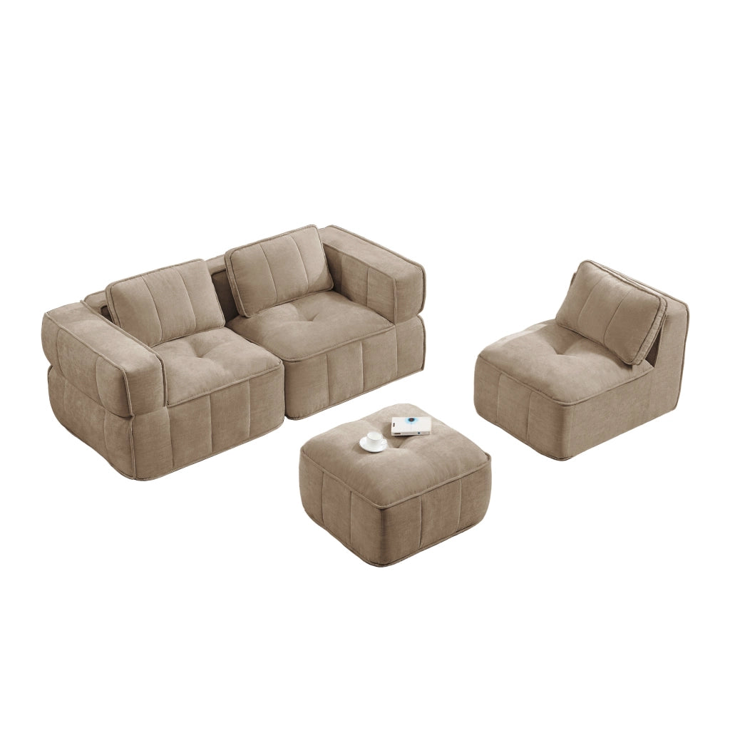 DIVANO Modulare Senza Telaio 271x162 cm Poliestere Sabbia con Pouf