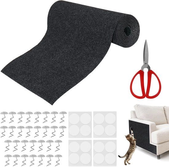 Krabmat autoadesivo per gatti (200 x 40 cm), protezione contro le graffette sui divani, taglierino, fermagli per divani e punti adesivi a doppia faccia (beige)