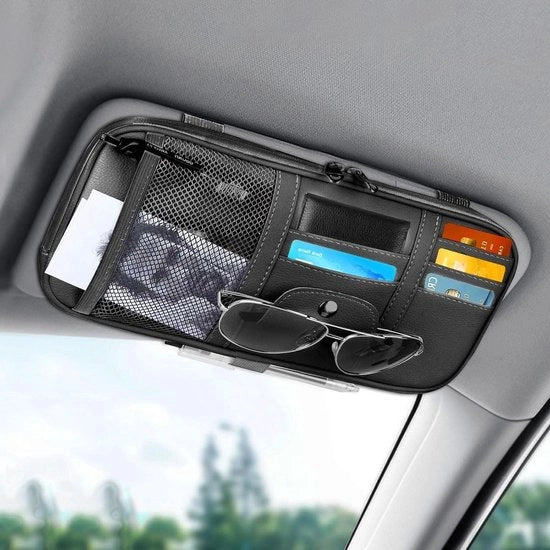Organizzatore di Parasole - Tasca di Pelle per l'Interni con Opzione di Deposito per Auto - Portafoglio Targa di Guida Registro Penna Portatile