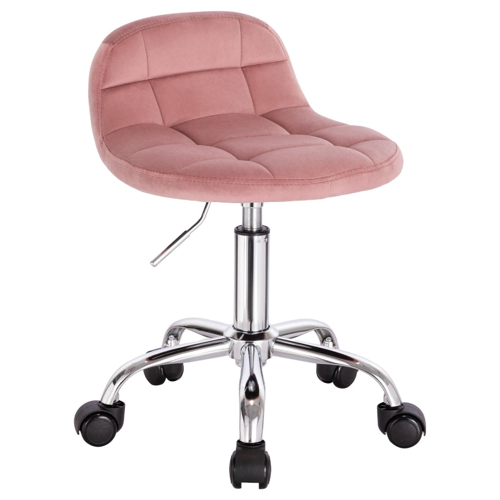Sgabello da ufficio girevole con ruote, altezza regolabile, in velluto rosa