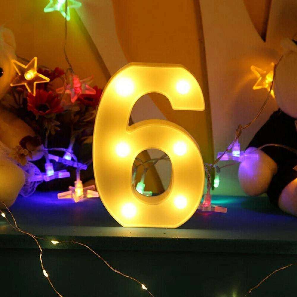 Trade Shop - Numero 6 Luminoso Bianco A Led Decoro Per Eventi Feste Luce Calda 3000k 16x3cm -