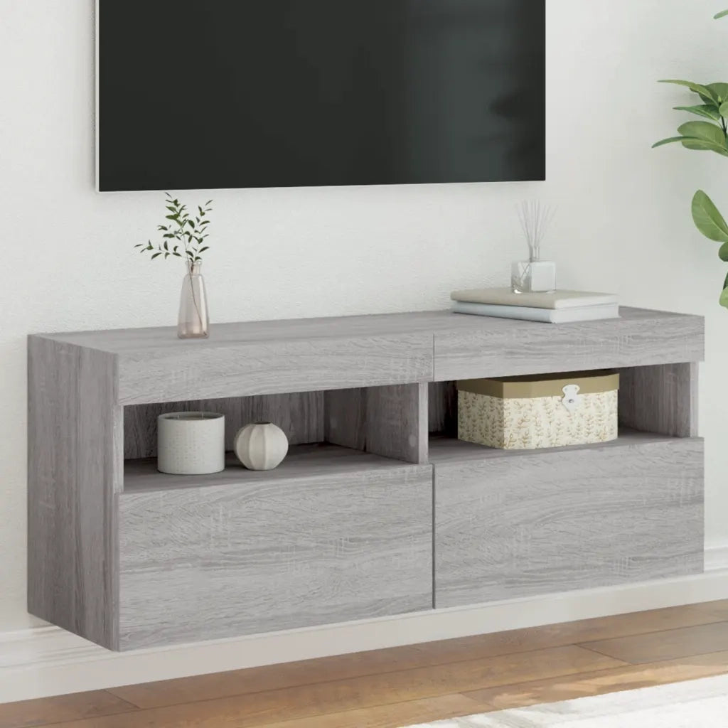 Mobile TV a Parete con Luci LED-Mobile TV a Muro Grigio Sonoma 100x30x40 cm