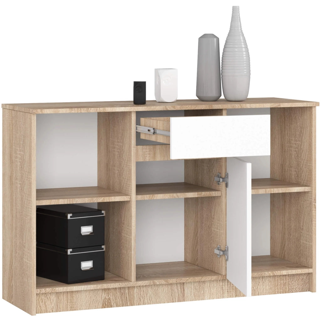 Cassettiera AKORD B17 Cassettiera Sonoma Quercia 120 cm 1 anta 1 cassetto inserto frontale Bianco 120x40x77 cm