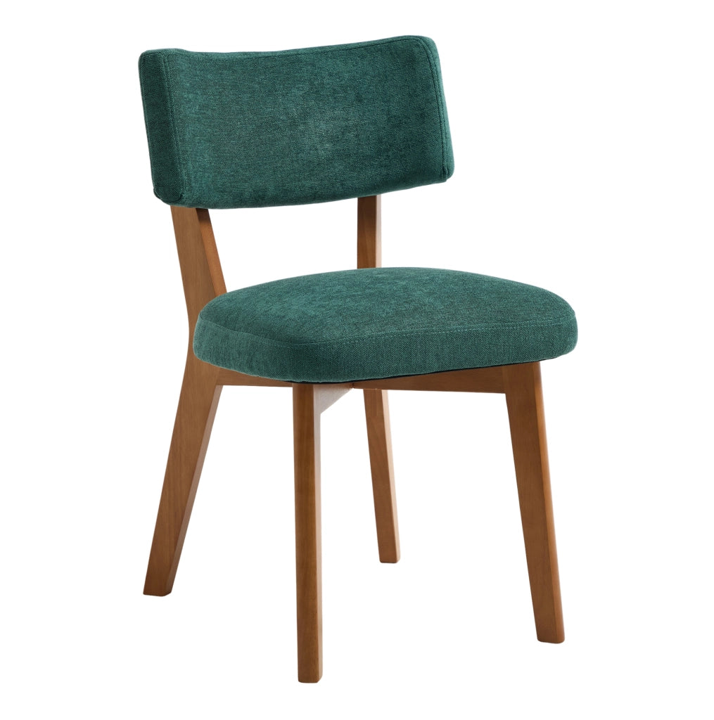 Sedia imbottita verde con gambe in legno massello