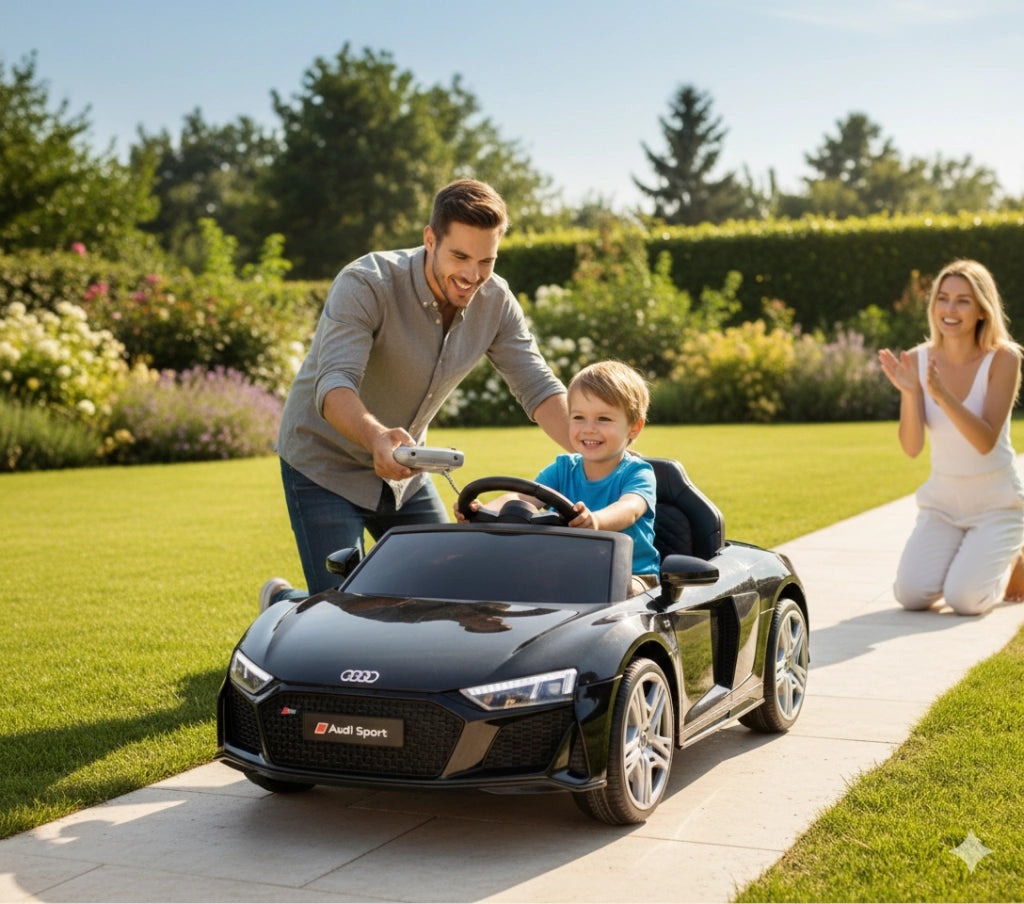 Macchina Elettrica per Bambini 12V Licenza Ufficiale Audi R8 New Spyder con Telecomando e Sedile in pelle Nero