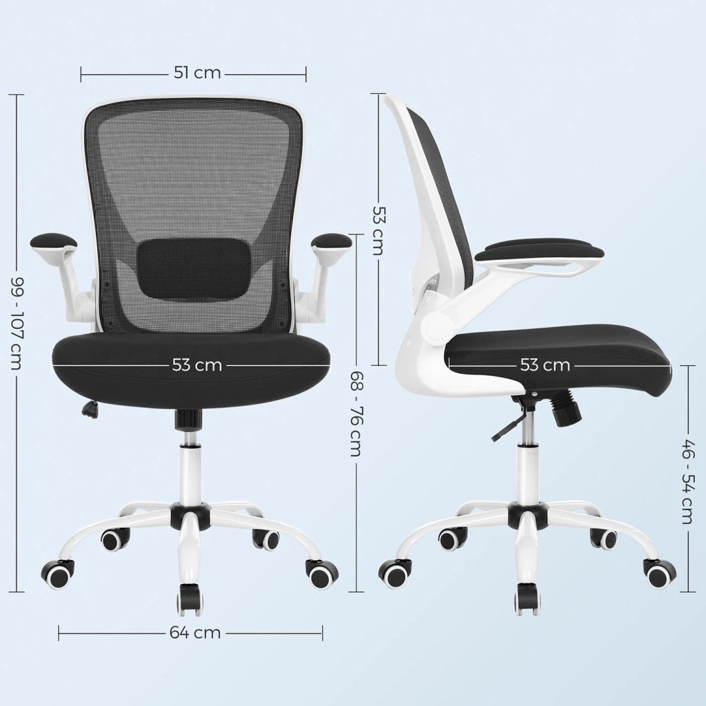 Sedia da ufficio con braccioli pieghevoli sedia da ufficio in tela sedile girevole a 360° supporto lombare regolabile salvaspazio nera 12_0005863