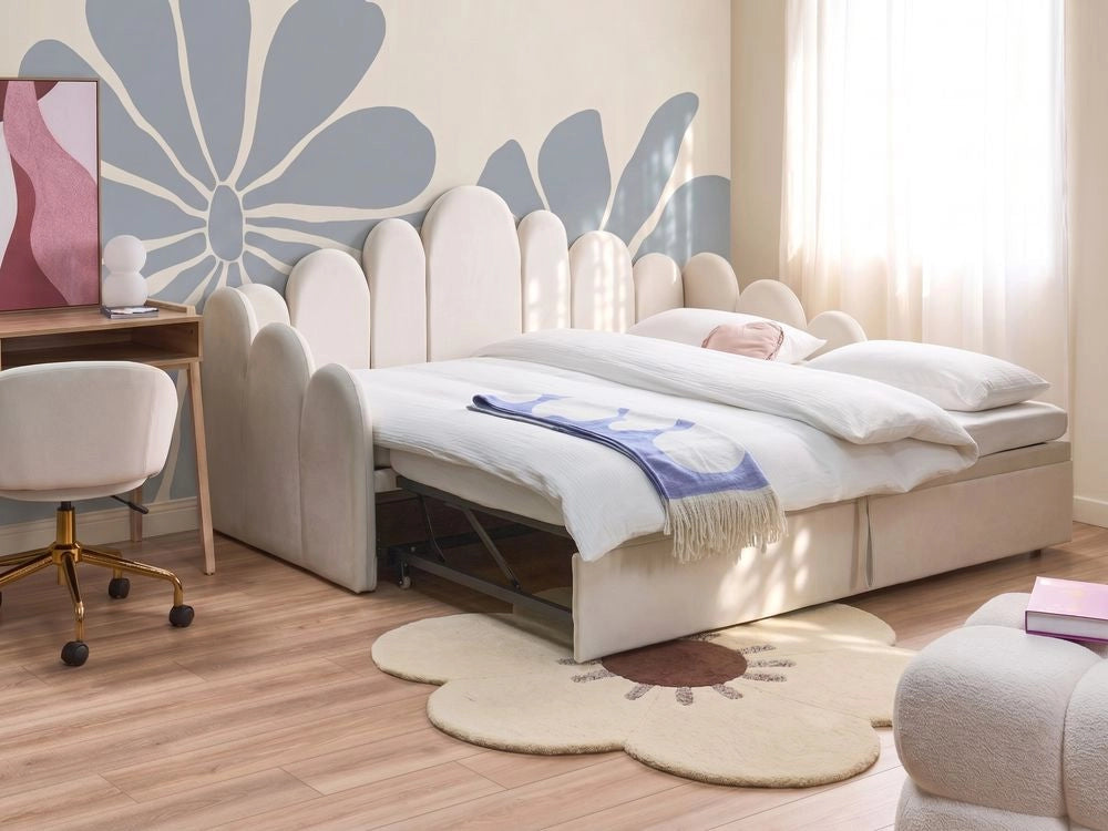Letto singolo a scomparsa singolo 90/180 x 200 cm con rete a doghe trapuntata beige chiaro camera da letto cameretta