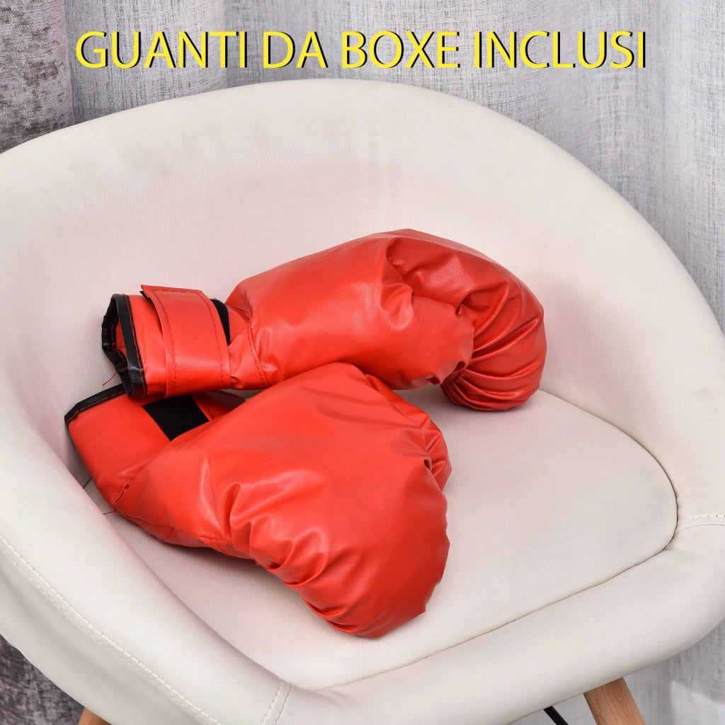 Punching Ball ad Altezza Regolabile con Guanti Boxe. in Acciaio. Finta Pelle e PE. ?48x136-154 cm. Nero e Rosso