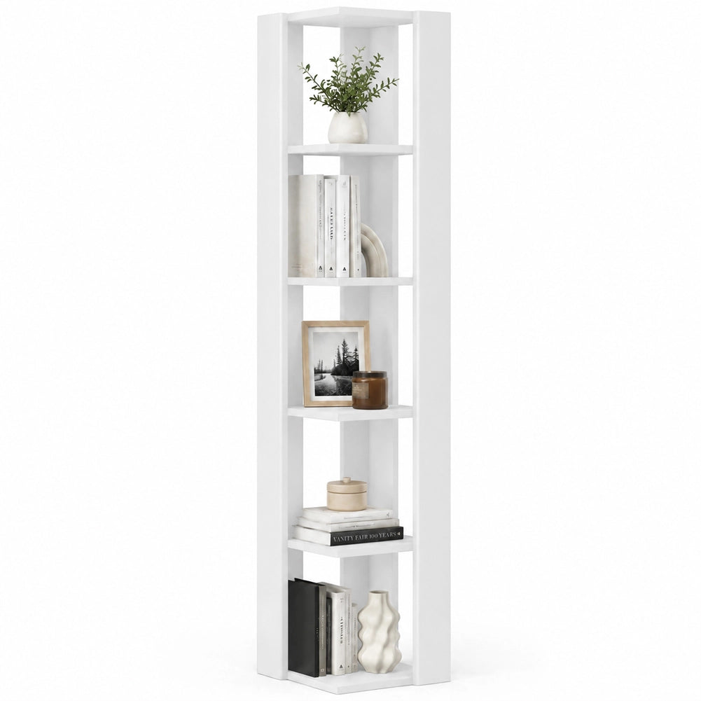 Libreria Angolare 5 Ripiani in Legno Bianco Scaffale Salvaspazio 34x34x161cm