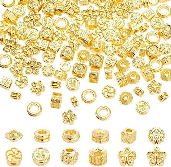 Spaziatori in 18K Oro - 120 Pezzi - Fiori/Cubi/Rondi - Accessori per Gioielleria - Fai da Te - Artigianato - Dimensioni Variabili - Spaziatori Separati