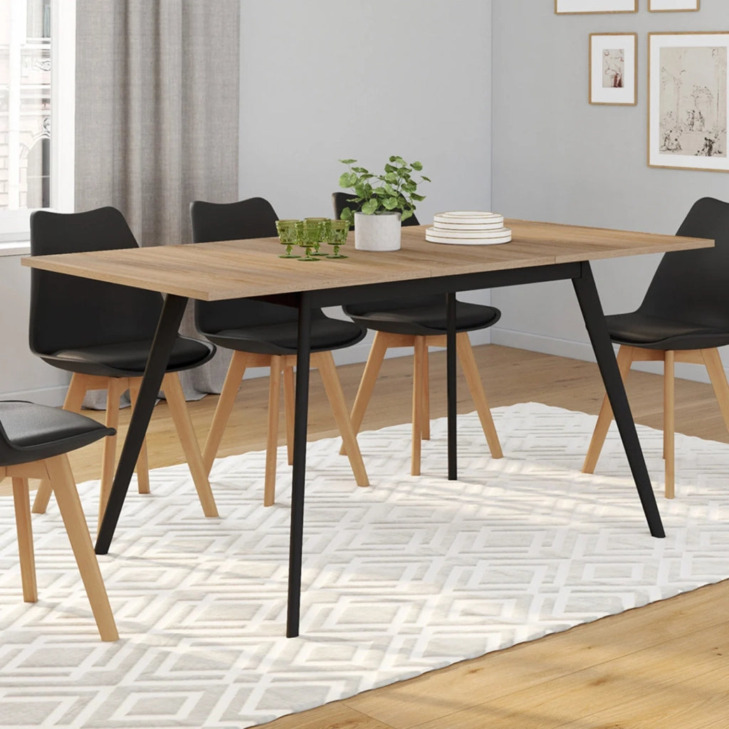 IDMarket - INGA Tavolo rettangolare allungabile scandinavo 4-8 persone piano in legno gambe nere 110-150 cm