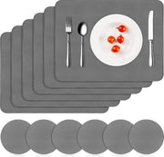 Set di tovagliette e sottotovagliette in PVC, imballaggio da 6 pezzi, set da tavola, antiscivolo, impermeabile, resistente al calore, 41 x 31 cm, grigio scuro