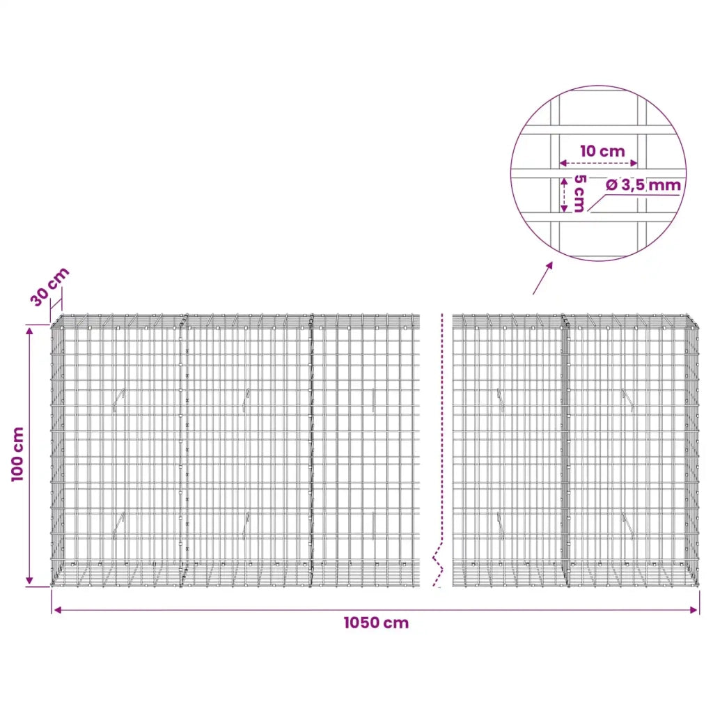 Gabione con Filo da 3,5 mm e Rete da 5x10 cm 1050x30x100 cm 3462735