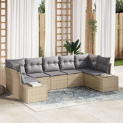 Set di Divani da Giardino da 7 Pezzi con Cuscini Beige Polyrattan